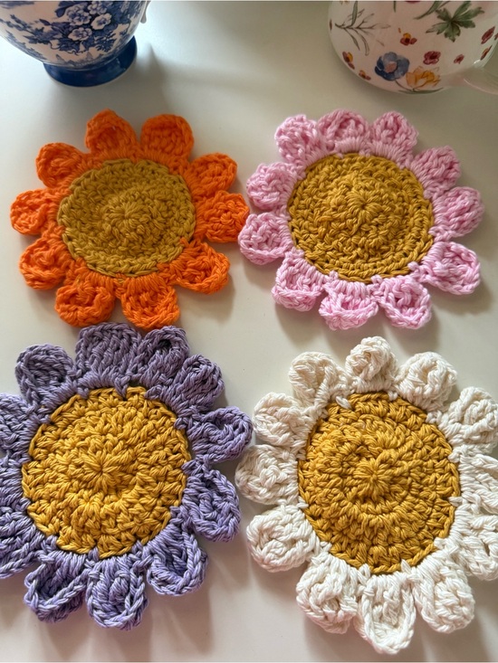 Handmade Other - Handmade Crochet Flower Coasters Set of 4 Boho Cottagecor